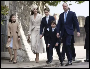 Kate Middleton și Prințul William, apariție rară alături de copii la slujba de Paște de la Windsor