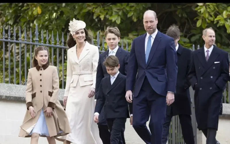 Kate Middleton și Prințul William, apariție rară alături de copii la slujba de Paște de la Windsor